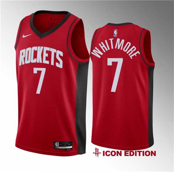 Mens Houston Rockets #7 Cam Whitmore Red 2023 Draft Icon Edition Stitched Basketball Jersey Dzhi